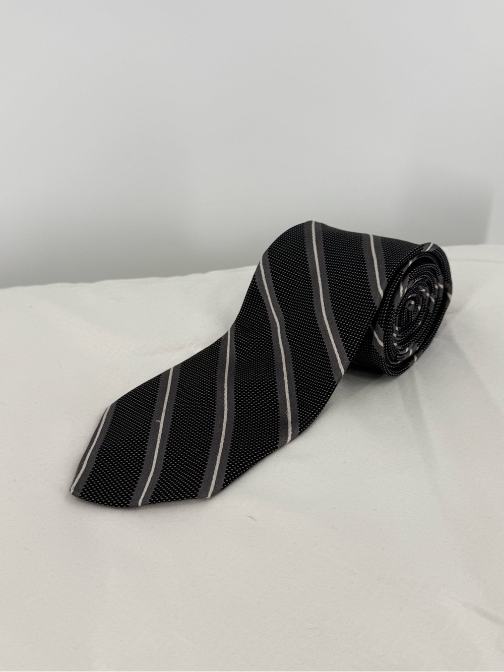 Hart Schaffner Marx Black Silk Tie with Gray Stripes